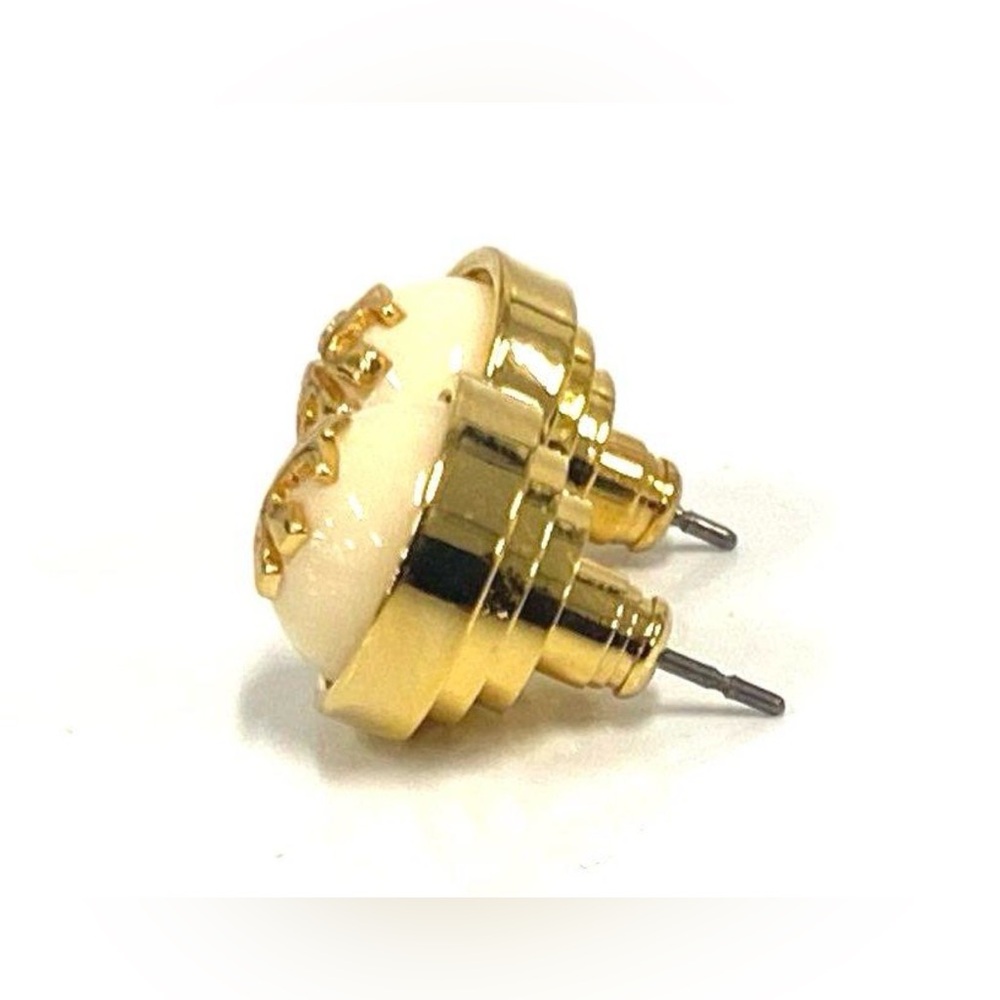 Tory Burch Cream and Gold Logo Stud Earrings - Picture 3 of 4